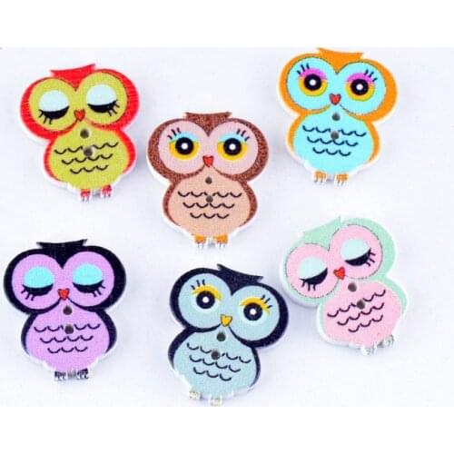 Free Shipping Retail 10Pcs Mixed 2 Holes Colorful Cartoon Owl Animal Shape Wood Sewing Buttons Scrapbooking 19x22mm