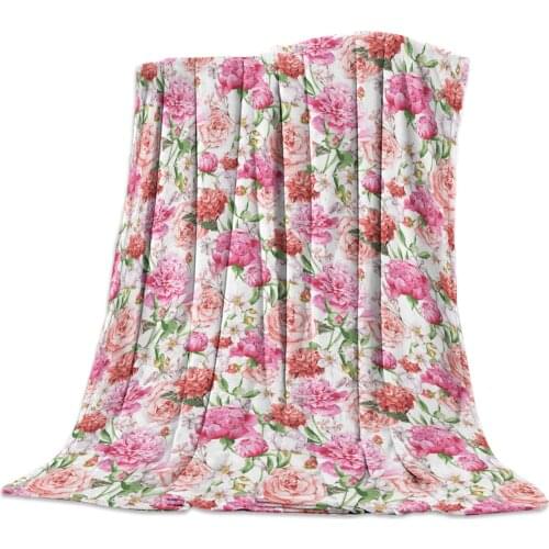 Pink Flowers Peony Rose Flannel Blanket for Bed Sofa Portable Soft Fleece Throw Funny Plush Bedspreads