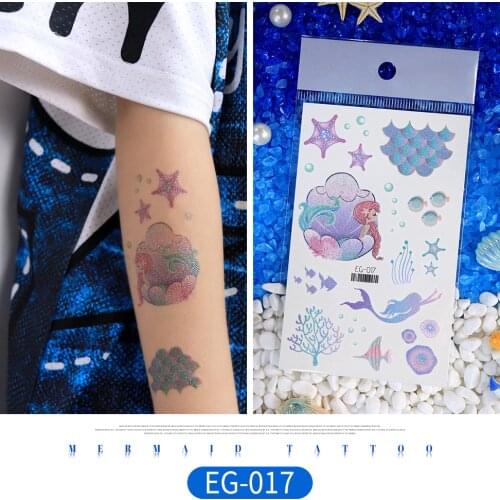 Flash Powder Stickers For Kids Cartoon Mermaid Tattoos Waterproof Glitter Tatoo Children Body Art Fake Tattoo Party Makeup Taty