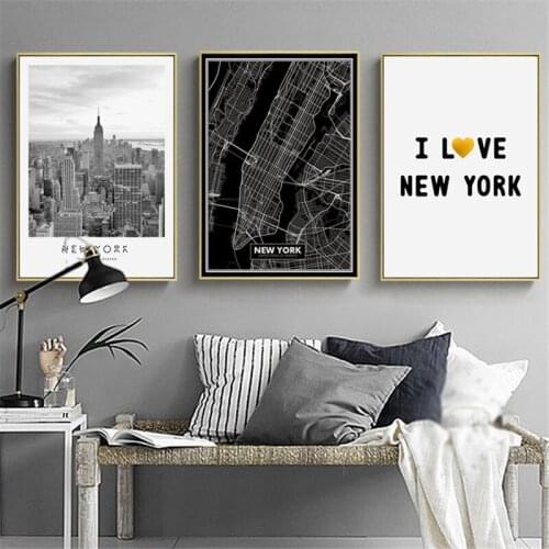 Cityscape Landscape Home Decor Nordic Canvas Painting Living Room Wall Art Print Poster Picture New York Scenery Letter