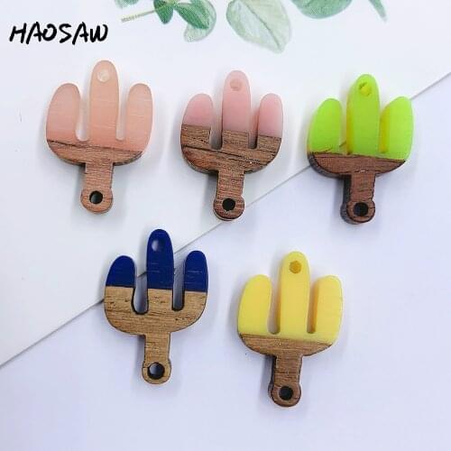 HAOSAW 12*18MM 6Pcs/Lot Cactus/Wood Material/Connectors/Multi Colors/Drilled/DIY Jewelry Making/Hand Made/Earring Findings