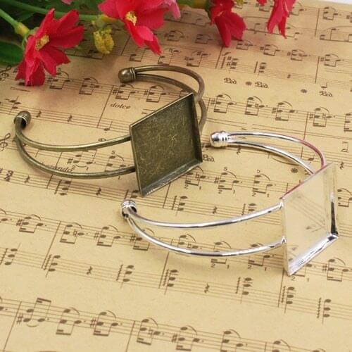 Fit 25mm Square Cabochons Copper Bracelet Vintage Blank Setting Bezel Base Tray For DIY Making Accessories 2pcs K05112