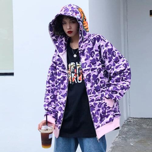 Pop Hip Hop Zipper Cardigan Couple Hooded New Summer Loose Jacket BF Wind Men and Women Japanese Camouflage Thin Sweater