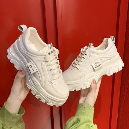 Summer 2021 Womens All-match Platform White Sneakers Fashion Ladies Platform Shoes Lace-up Vulcanized Shoes Tenis Feminino
