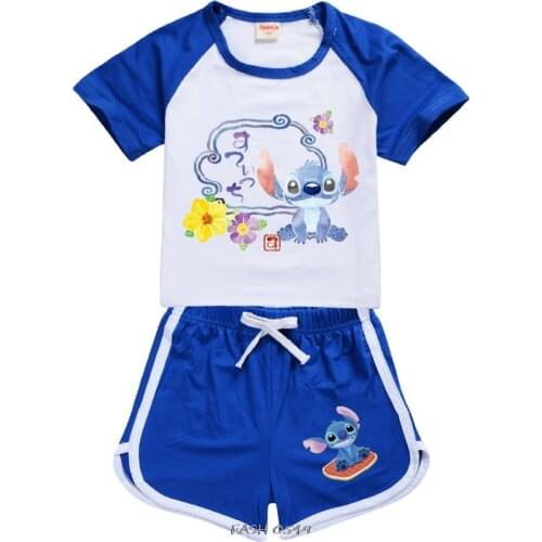Toddler Girls Summer Short Sleeve Clothes Set Stitch T-shirt+Pants 2 3 4 5 6 7 8 9 10 11 12 13 14 15 16 Years Baby Kids Outfits