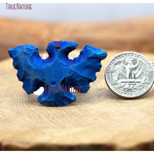 Mystic Deep Blue Coated Flint Pendant Blue Titanium Hammered Lovely Eagle Animal Necklace Pendant In 33*47 mm PM8225