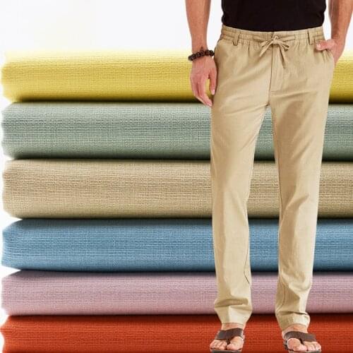 Soft Solid Black Slub Stretch Linen Cotton Fabric For Pants Sofa Pillow, White, Blue, Pink, Green, Beige, Gray, By The Meter