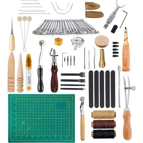 37/46/48/50/59pcs Leather Craft Sewing Punch Tool Kit Set Cutter Carving Working Stitching Leathercraft Tool Sets