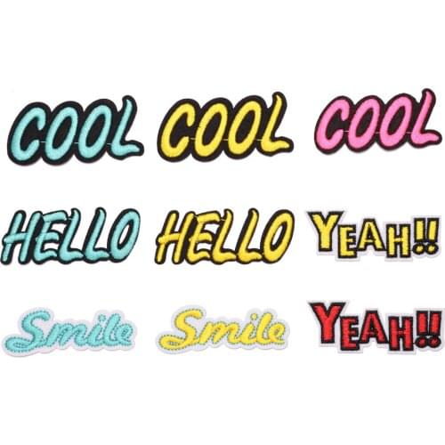 Hello Colored Letters Embroidery Patches Iron on Cartoon Cool Badges DIY Thermo Stickers for Clothes Hole Patch YEAH!! Appliques