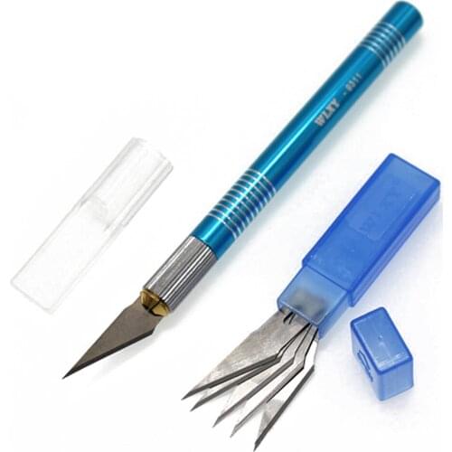 Metal Handle Hobby Knife Cutter Knife Wood Carving Fruit Food Craft Knife +5pcs Blade Knives Set for PCB Phone Repair DIY Tools