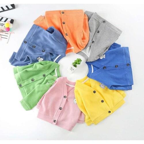 Chidlren Solid Girls Knitted Sweater Baby Cartoon Cardigan Kid Tops Coat Spring Fall V-neck Full Sleeve Toddler Boy Fall Clothes