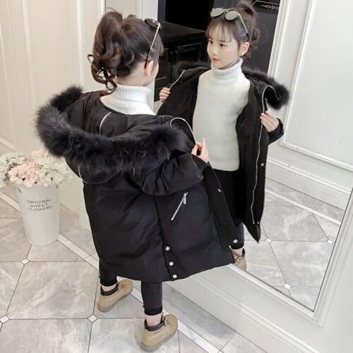Girls winter coat 2019 children clothing kids clothes fur hooded thick long coat winter jackets for girls clothes 2 colors 3-14Y