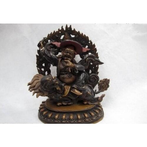 Song voge gem S0595 Tibetan 100% purple Copper Bronze King Gesar Buddha Ride on Lion Foo Dog Statue