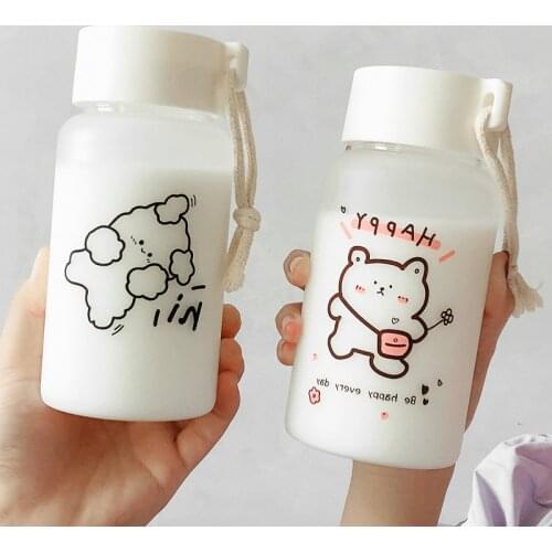 500ml Large Capacity Plastic Water Bottle Cute Childrens Frosted Water Bottles Transparent Milk Carton Anti-drop Drink Bottle