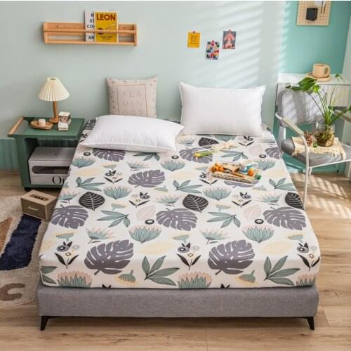 Cotton Simple Printing Solid Soft Fitted Sheet Mattress Cover Four Corners With Elastic Band Bed Sheet 1PC(no pillowcases)