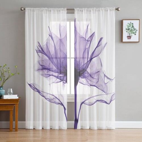 Purple Flower Transparent Abstract Sheer Curtains for Living Room Modern Voile Curtain Bedroom Tulle Curtains Window Drapes