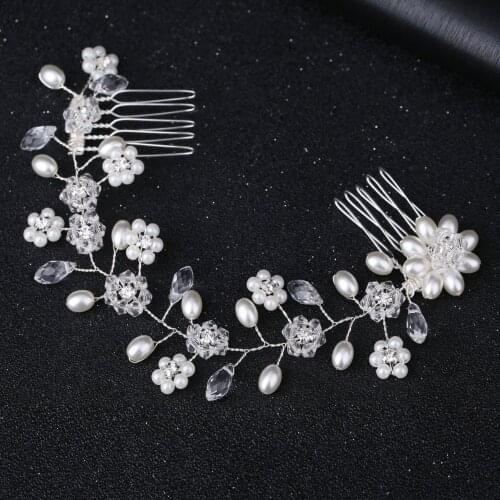Sliver Leaf Floral Bridal Long Hair Comb Tiaras Headpiece Crystal Pearls Flower Wedding Hair Accessories расческа для волос