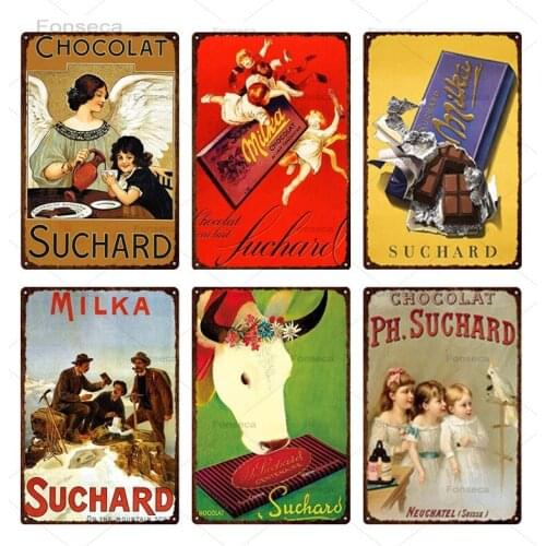 Chocolat Suchard Coffee Menu Metal Signs Home Decoration Shabby Chic Tin Plates Cafe Shop Kitchen Wall Art Iron Painting 20x30cm