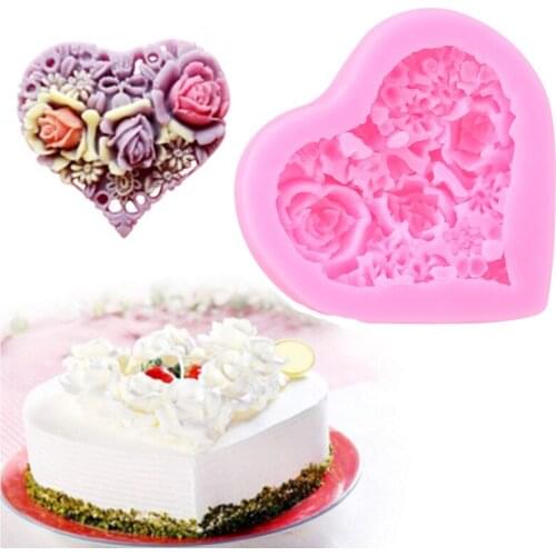 Heart Shaped Roses Soap Mold Chocolate Wedding DIY Fondant Baking Cake Decorating Tools Flowers Silicone Mold