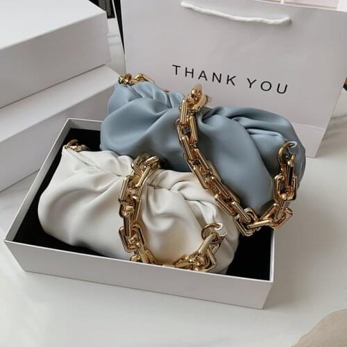 Fashion Ruched Baguette Shoulder Bags For Women Acrylic Chain Design Dumpling Female Pouch PU Leather Cloud Clutch Purse 2021