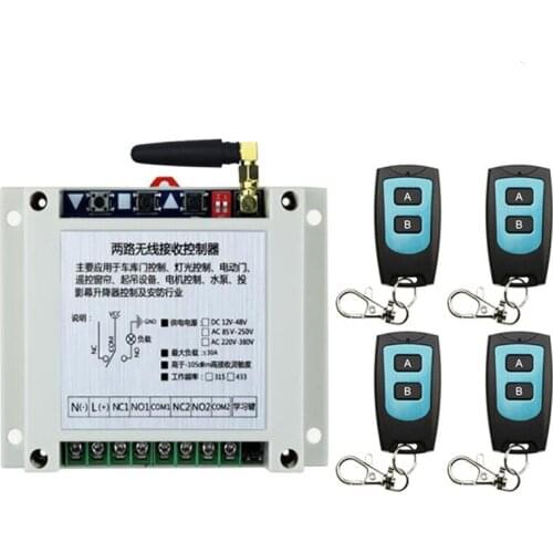 Universal Wireless Remote Control DC12V 24V 36V 48V 2CH 2 CH 30A Relay Radio Receiver Module RF Switch for Gate Garage opener