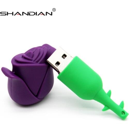 SHANDIAN Wholesale pen drive cartoon blue red pink rose 4gb/16gb/32gb/64G bulk love rose usb flash drive flash memory stick gift