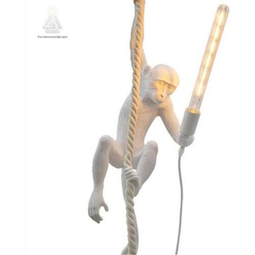 Vintage Loft Art Monkey Pendant Lamps Retro Seletti Handmade Resin Monkey Bedside Hanging Lights For Home Bedroom Study 1690