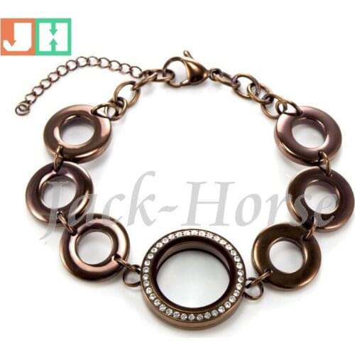 Waterproof 25mm Chocolate Twist Locket Bracelet Stainless Steel Colored floating Locket Bracelet