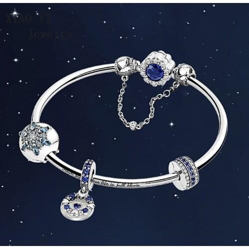 XIAOYI 2019 Winter 100% S925 11 new Christmas bright blue amphibolite charm star night sky shining bracelet girl dream gift