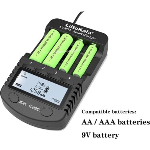 LiitoKala Lii-ND4 NiMH / Cd charger aa aaa charger LCD display and test battery capacity For 1.2 V aa aaa and 9V batteries