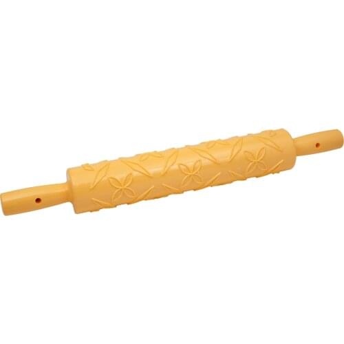 Plastic Rolling Pin Flower Patterned Yellow Roller for fondant and ceramic dough decorating tools