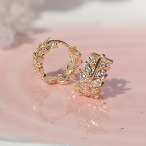 14K Gold Plated Leaves Crystal Stud Earrings for Women New Design Jewelry S925 Silver Needle Diamond Earrings