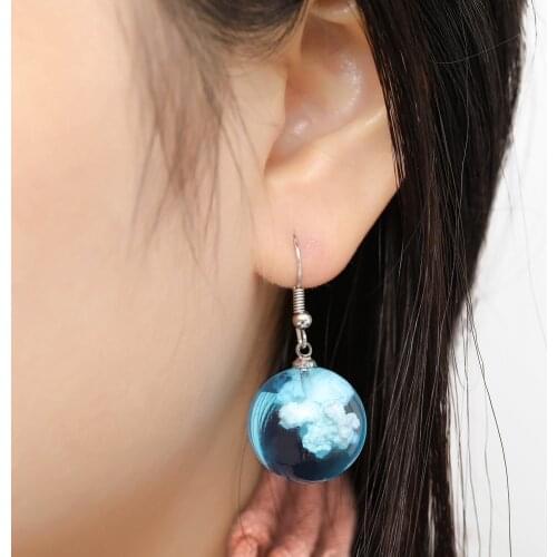 BOEYCJR Bead Blue Sky and White Clouds Resin Ball Earrings Novel Dangle Earrings for Women