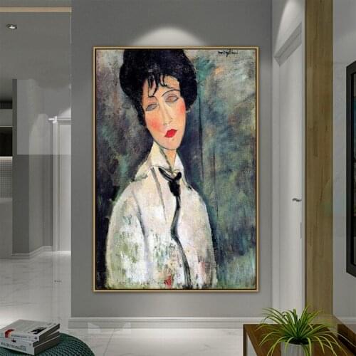 Woman Portrait Canvas Painting Poster Amedeo Modigliani Old Famous Master Artist Artwork Print for Living Room Decor Wall Art