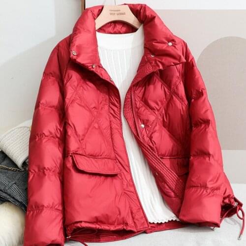 2021 Winter Down Jacket Women Short Ultralight Thin White Duck Down Coat Warm Parkas Long Sleeve Black Outwear Female Chaquetas