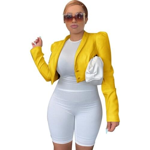 Blazer Women Sexy Crop Top Cropped Balzer Femme Fashion Women Summer 2021 Pink Yelloow Black Crop Top Womens Blazers Long Sleeve