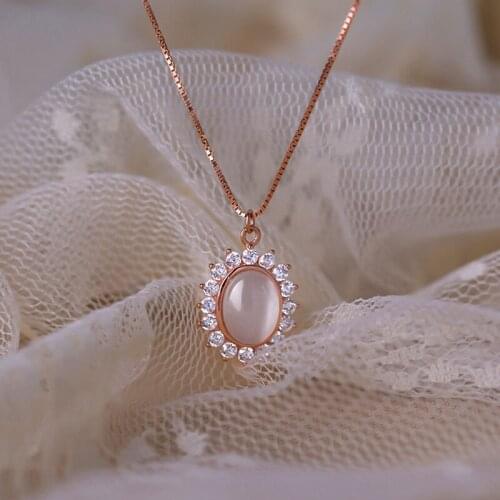 Fashion 925 Sterling Silver Necklace For Women Jewelry Luxury Crystal Pink Zircon Rose Gold Necklaces Lady Valentines Day Gifts