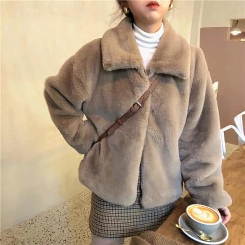 2021 Winter Women Thick Faux Fur Coat Short Jacket Long Sleeve Thicken Warm Overcoat Loose Zipper Outwear