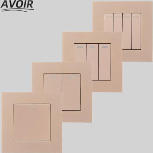 Avoir Light Switch Gold PC Plastic Panel 1 2 3 4 Gang 1 2Way Wall Push Button Switches For Home 86 Type On Off Power Switch 220V