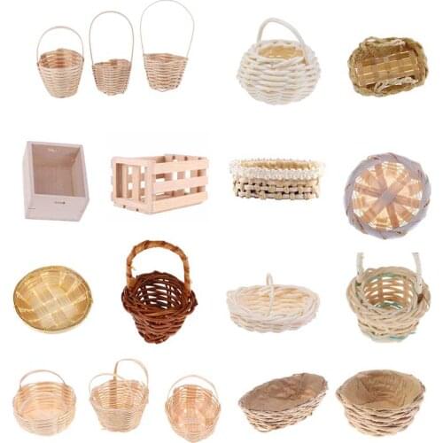1pc MINI Bamboo Basket Simulation Food Basket Model Toys for Doll House Decoration 1/12 Dollhouse Miniature Accessories