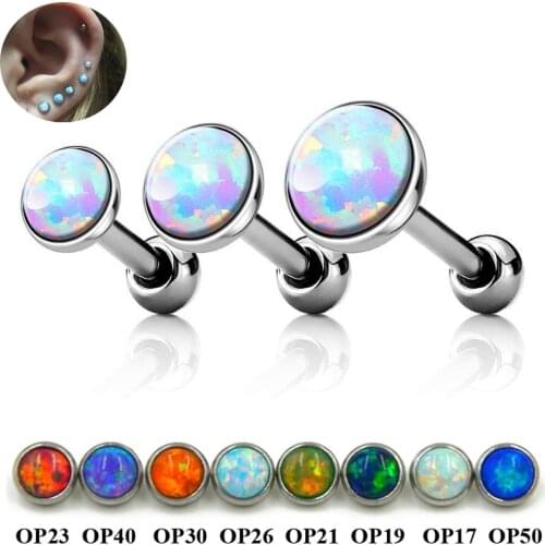 1Pc Silver Color Opal Stone Ear Tragus Cartilage Helix Stud Piercing Body Jewelry Retainers Earring Barbell Stud 16g