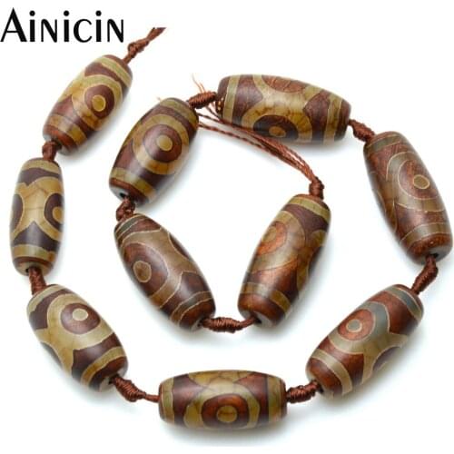 10beads (1 Strand) High Quality Barrel Shape 14x30mm 3 eyes Dzi Jewelry Making Stone Beads