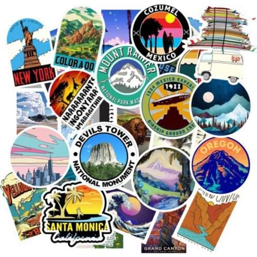 100Pcs Famous Tourist Spot Computer Stickers Outdoors Trip Hike PVC Waterproof Decals For MacBook/Samsung Laptop Sticker