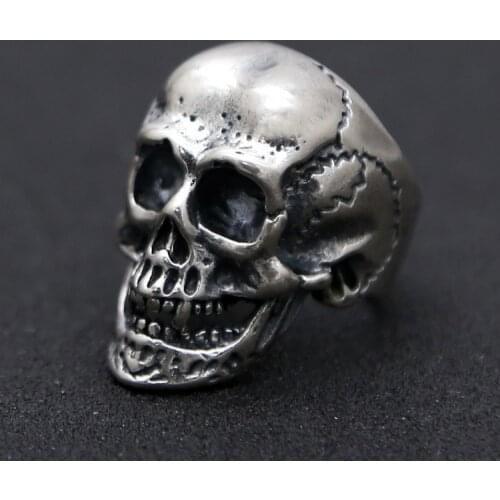 100%S925 sterling silver skull ring mens index finger ring vintage Thai silver old adjustable size ring