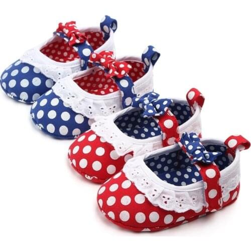 2021 Newborn Baby Girls Toddler Shoes Polka Dot Bowknot Baby Shoes Indoor Soft Sole Childrens Shoes Princess Baby Girls Flats