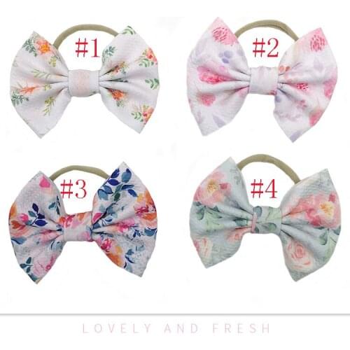 24pc/lot 4inch Floral Print Hair Bow Nylon Headbands Bohemian Style Hair Bows Nylon Headbands for Children Girls Kids headwear