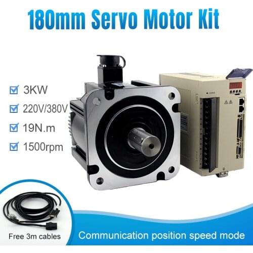 3 Phase 180mm 3KW AC 380V/220V 1500rpm 19N.M Servo engine motor and Servo Driver with cables
