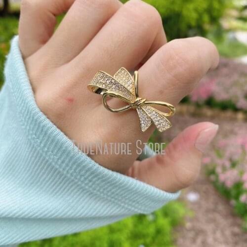 5Pcs RM40060 Jewelry Adjustable Gold Plated Copper Jewelry Copper Ring Bowknot Colors Gold Plated Cubic Zirconia Ring