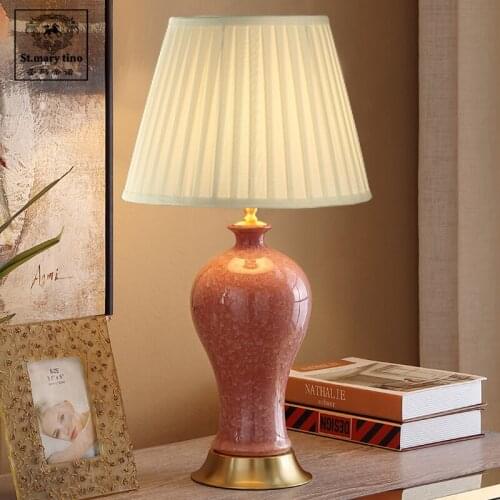 American Modern Pink Ceramic Table Lamp For Wedding Room Living Room Bedroom Bedside Lamp Night Light Luxury Decorative Lamp