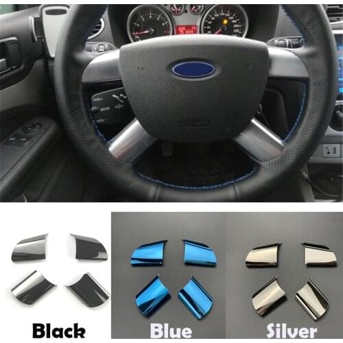 4pcs Steering Wheel Decoration Cover Trim Car Stickers For Ford Focus 2 MK2 2005-2011/KUGA 08-12/ C-MAX 2007-10 Auto Accessories